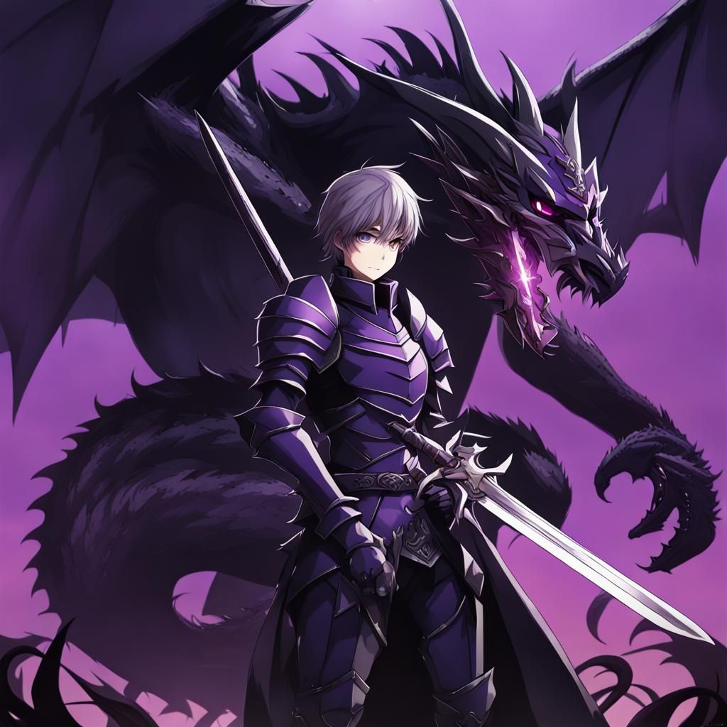 Dark Knight with Dragon in Anime Style