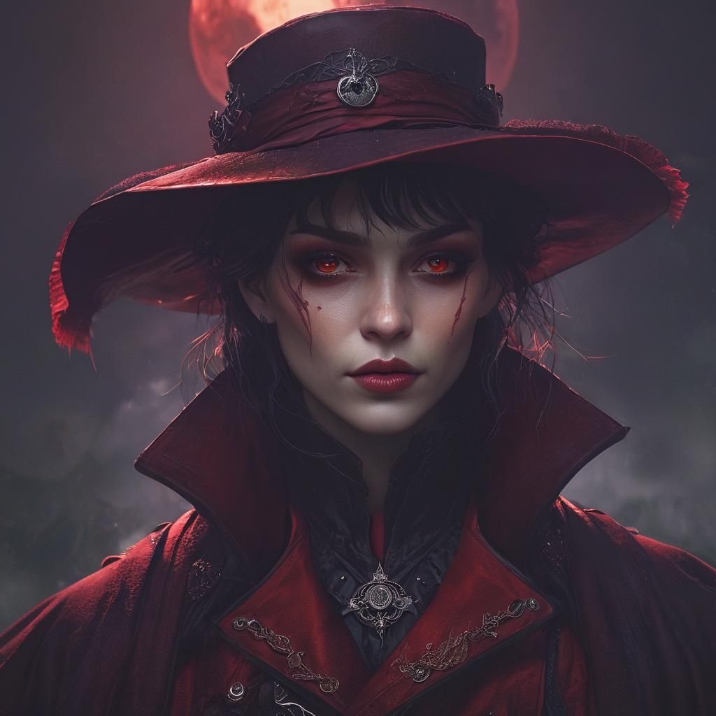 Gothic Vampire Portrait in Red
