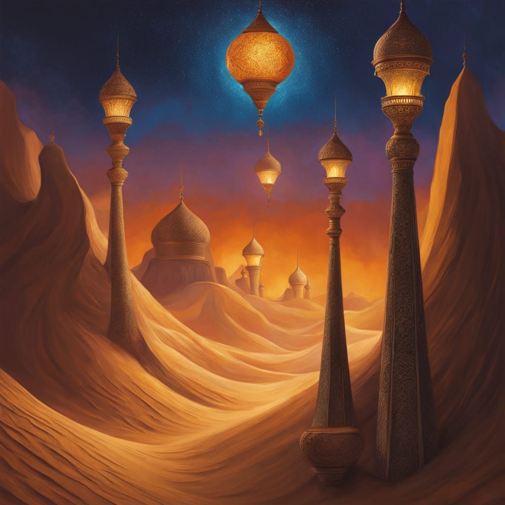 Surreal Oil Painting of Majestic Sand Genie