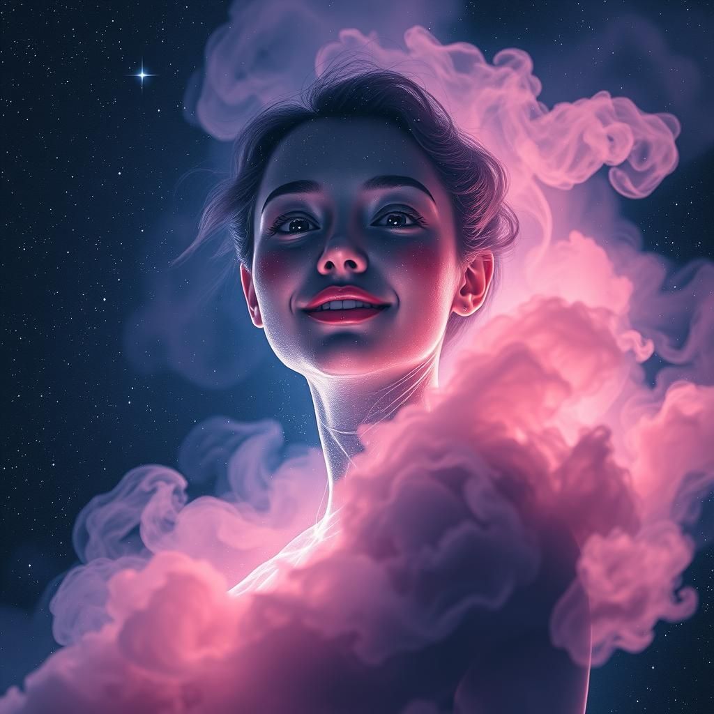 Celestial Woman Melds Into Starry Night Sky