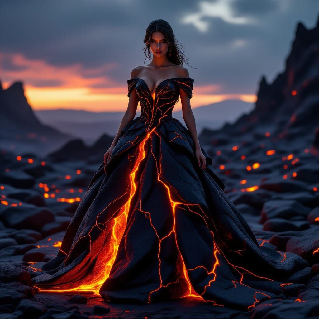 Lava Gown Fashion: Fiery Cinematic Couture