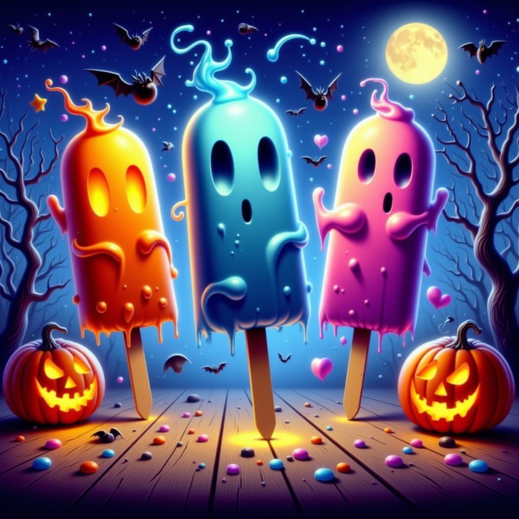 Halloween Popsicles Party Scene in Whimsical Illustration St...