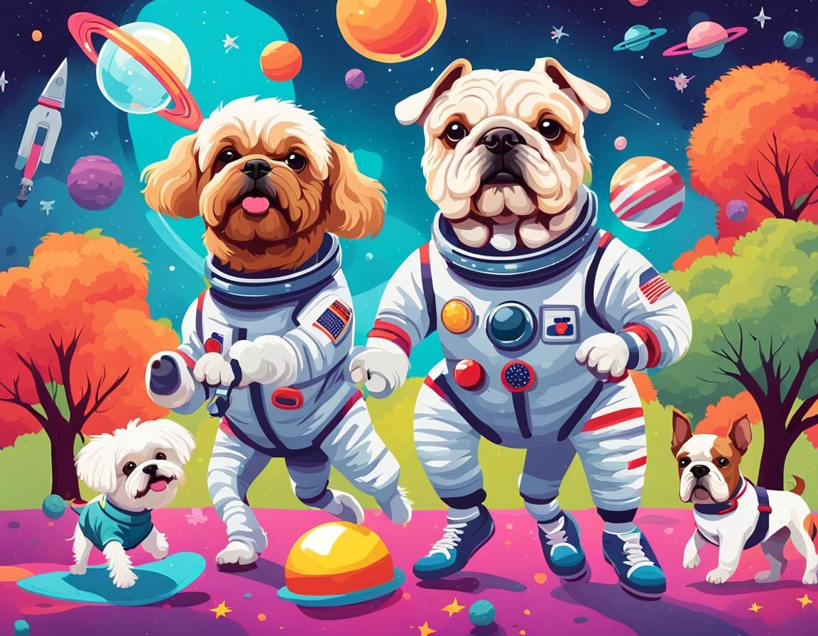 Playful Dogs in Costume: Cartoon Digital Art