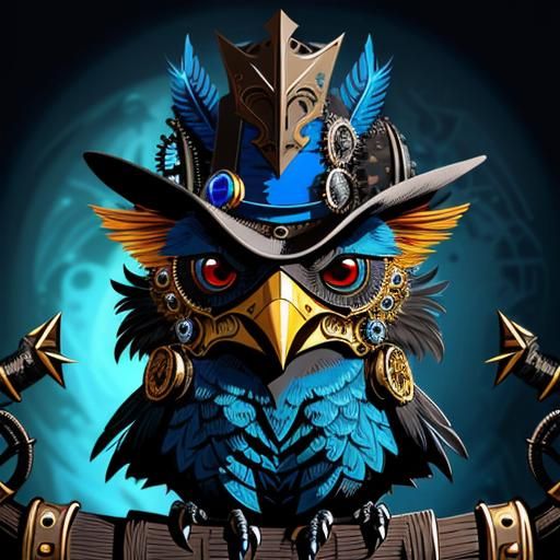 Steampunk Bird with Plague Mask, Vector Art