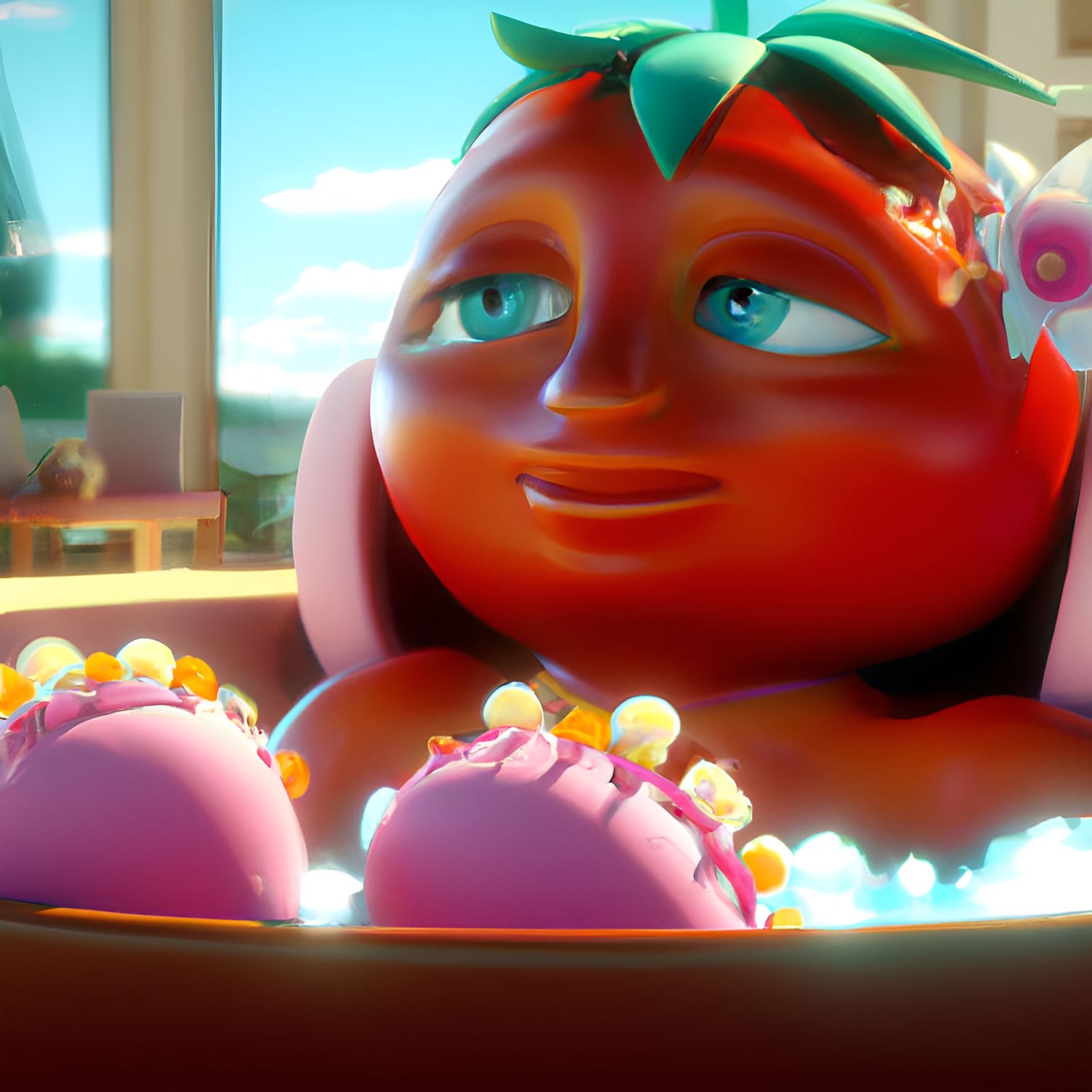 Strawberry Spa Day: 3D Rendered Digital Art