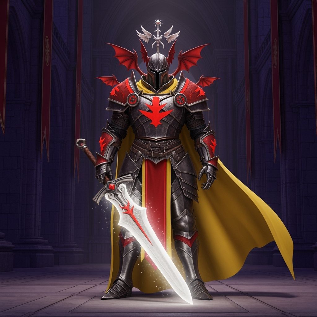 Warrior in Dragon-Winged Helmet with Light Sword