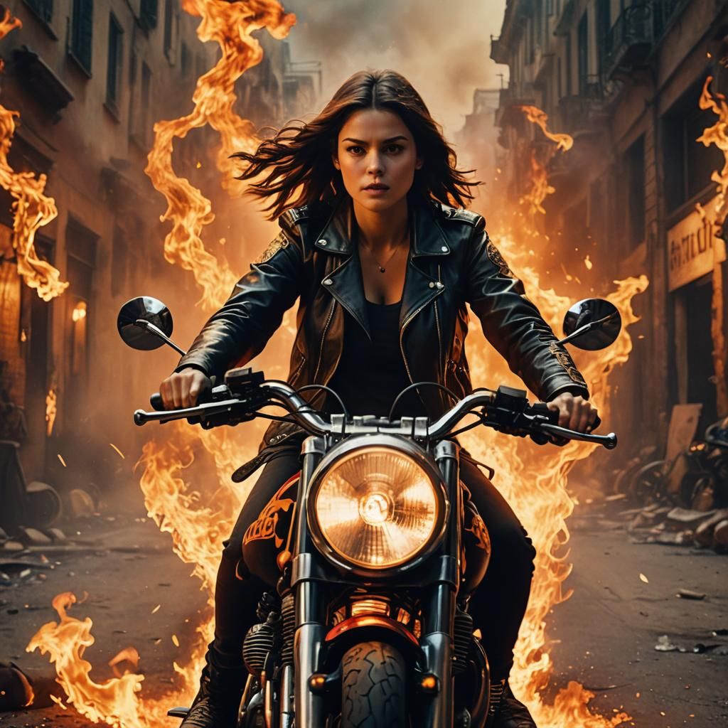 Female Hero Motorcycle Action Movie Poster