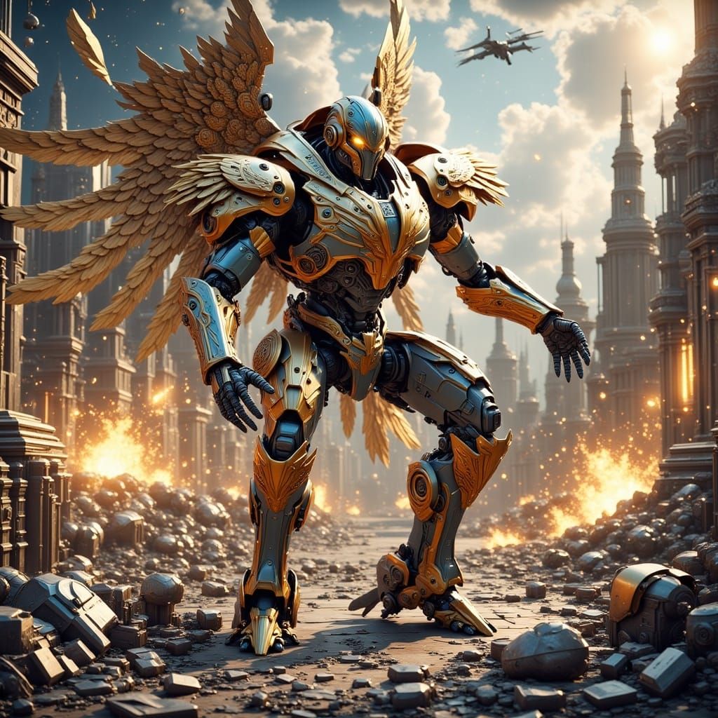 Cyberpunk Mecha Destructive Action Scene