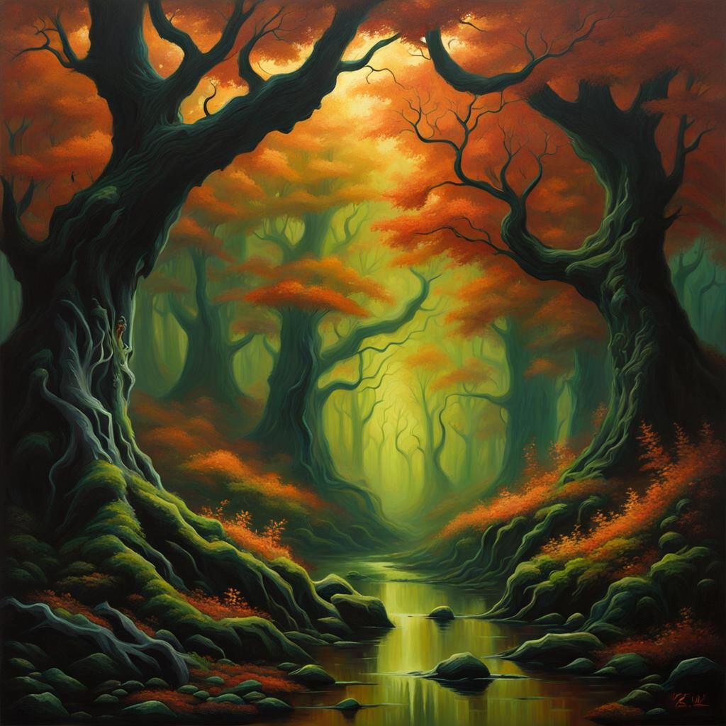 Eldritch Forest Painting in a Surreal Style