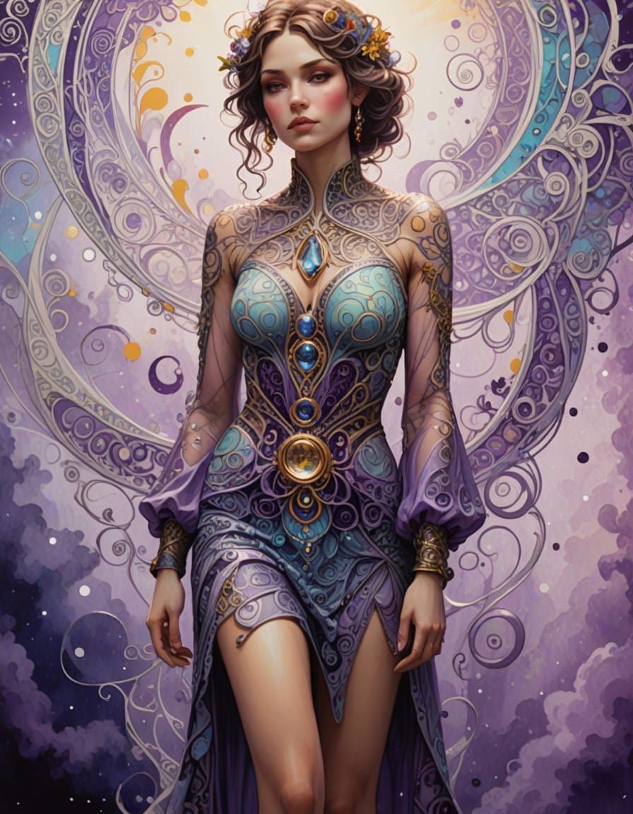 Ethereal Cosmic Being in Vibrant, Dreamlike Holographic Art