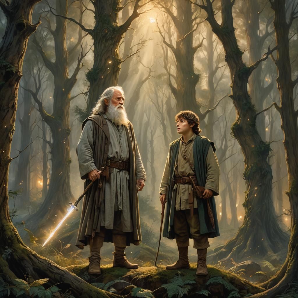 Mystical Forest Portrait of Two Figures in Golden Light