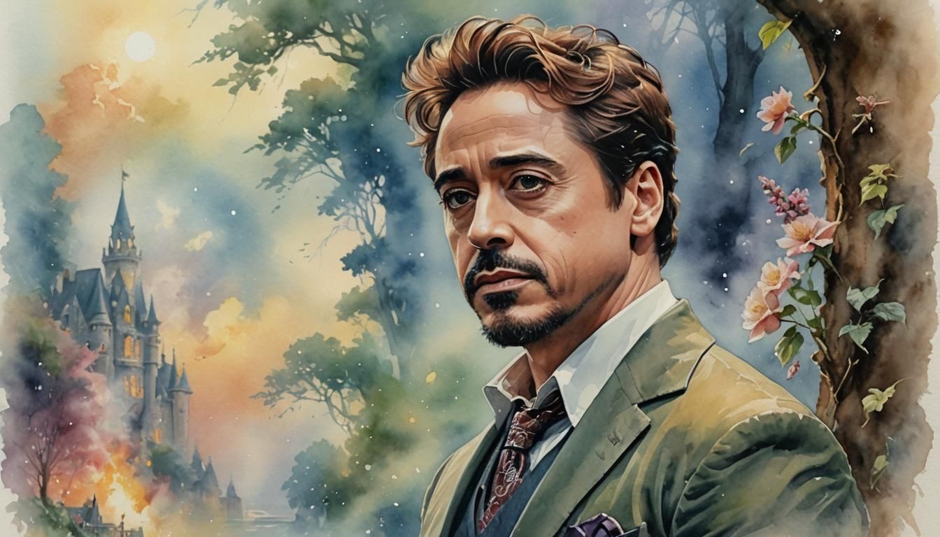 Robert Downey Jr. Watercolor Portrait in Ethereal Style