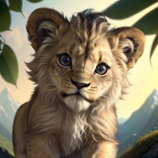 Cute Lion Cub in Playful Botero Style