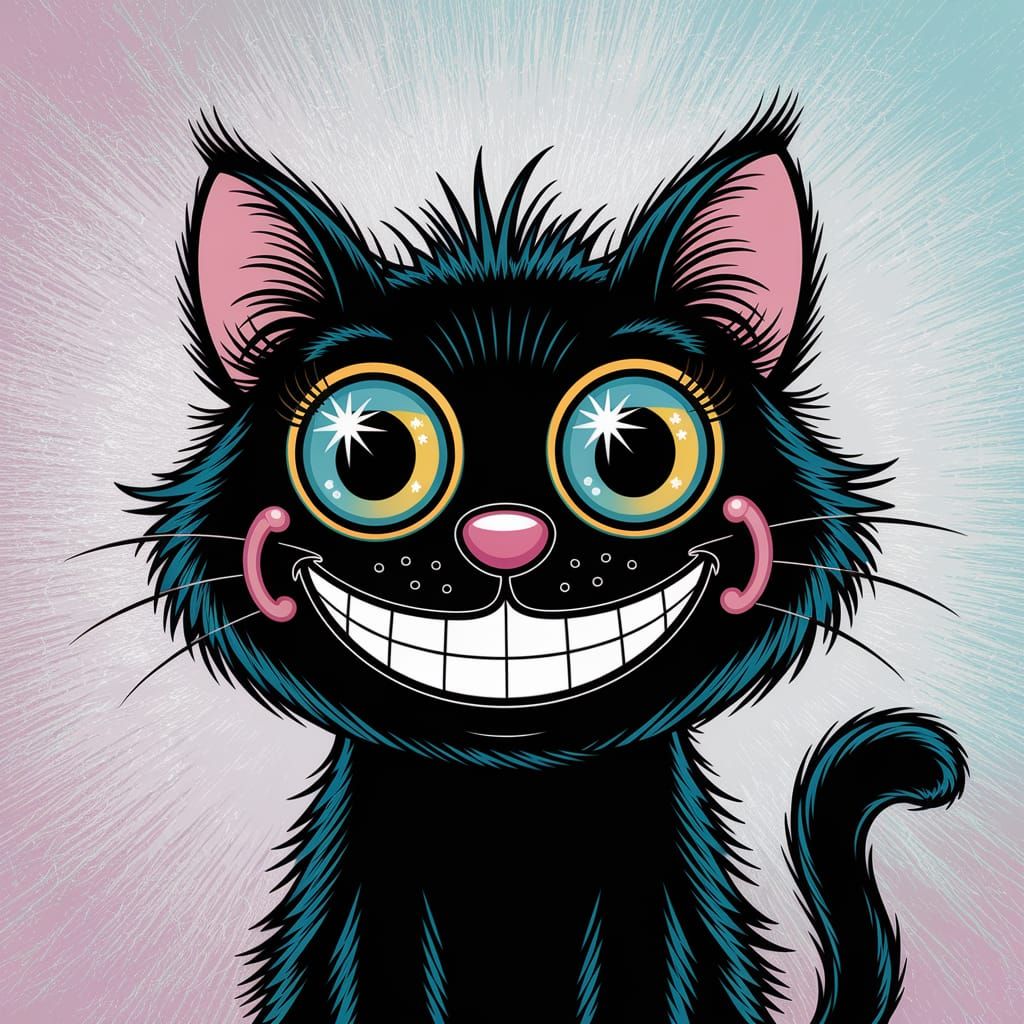 Joyful Black Cat in Whimsical Doodle Style
