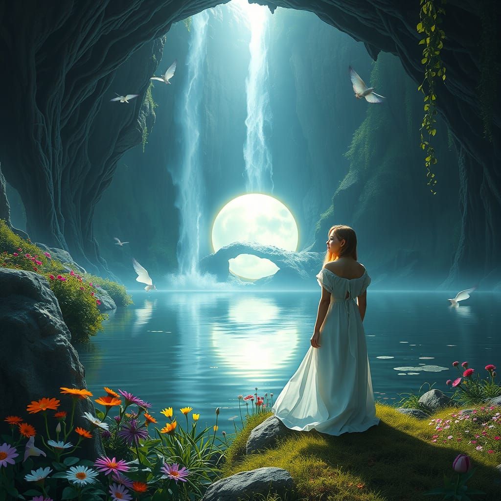 Ethereal Cascade Portal with Emerging Creatures