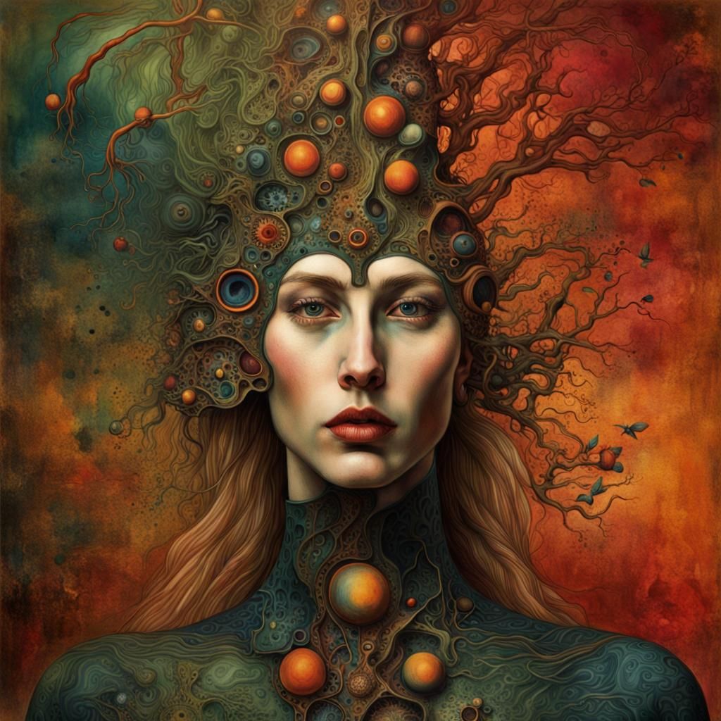 Dreamlike Surreal Portrait in Organicpunk Style