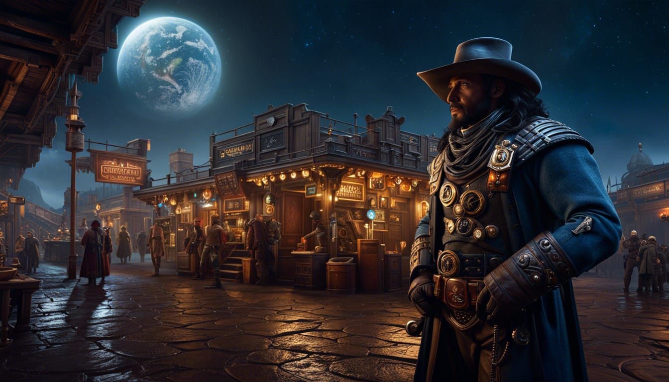 Space-Western Merchant on the Frontier in Digital Art