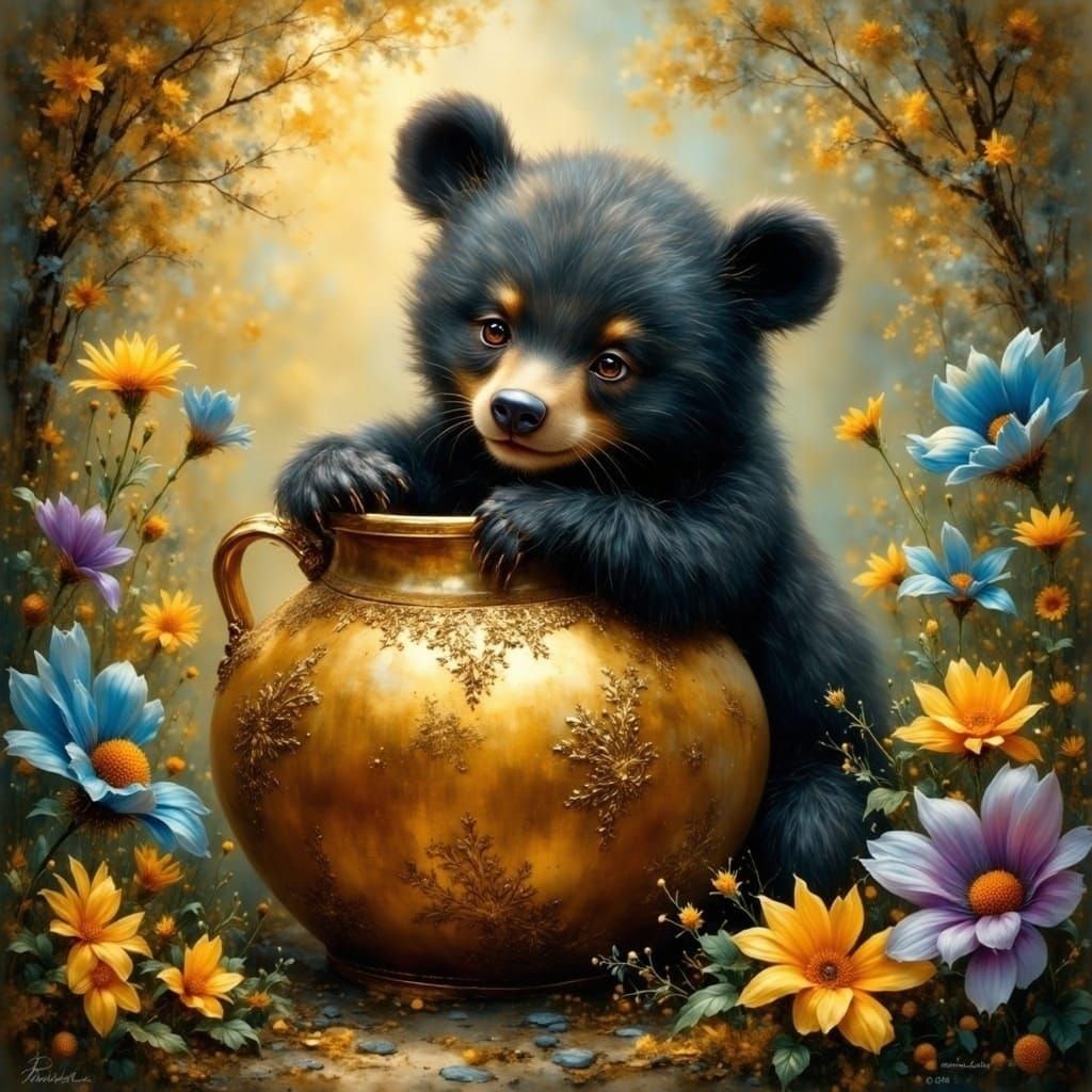 Ethereal Baby Bear Gets Stuck in Honey Pot