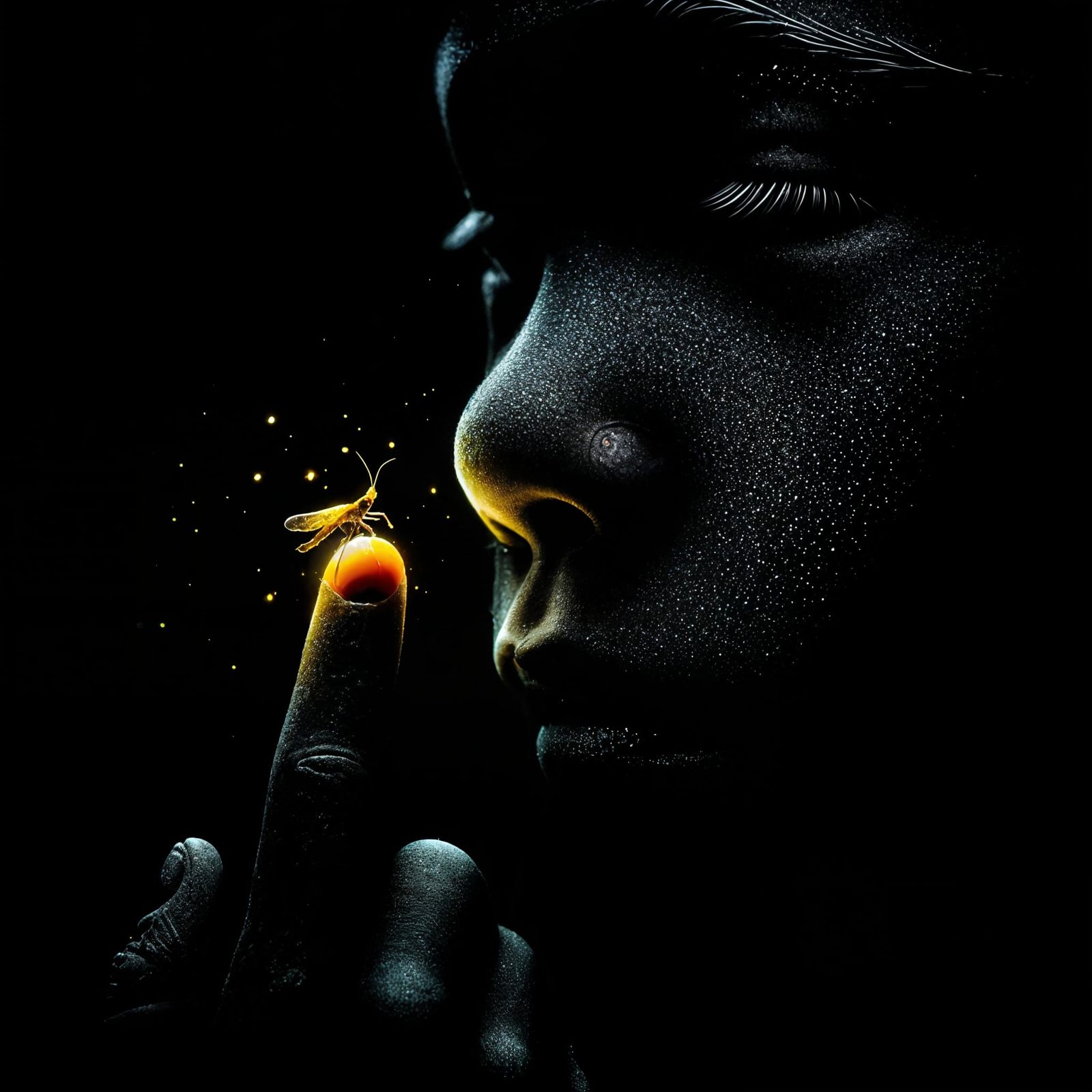 Enchanting Firefly Illuminates a Child's Face in Darkness