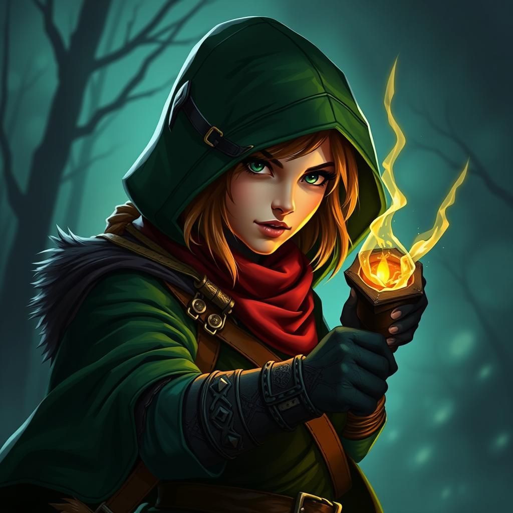 Female Thief in Green Hood, Torchlight Game Style