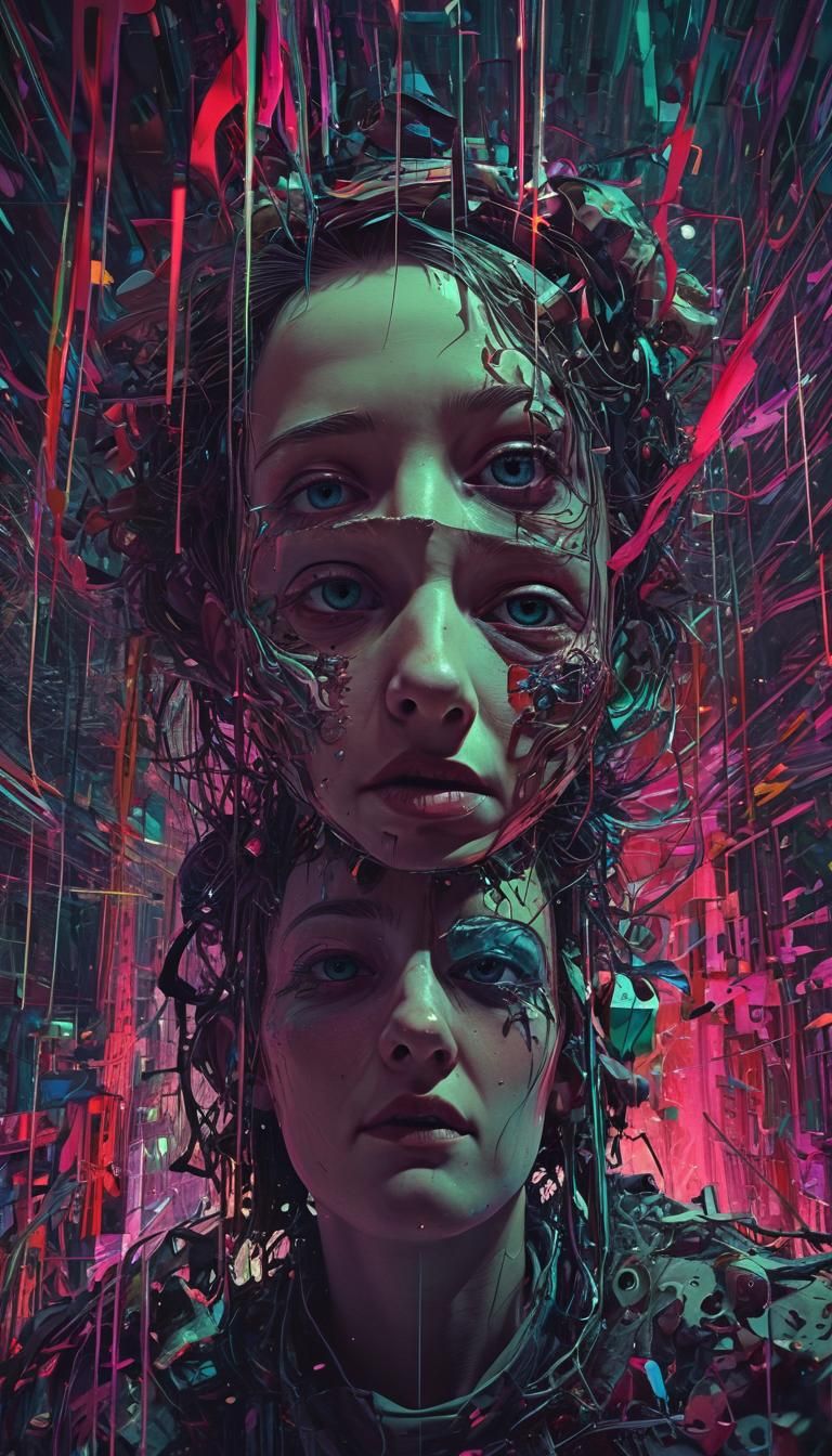 Glitchcore Horror Dreamscape in Maximalist Style