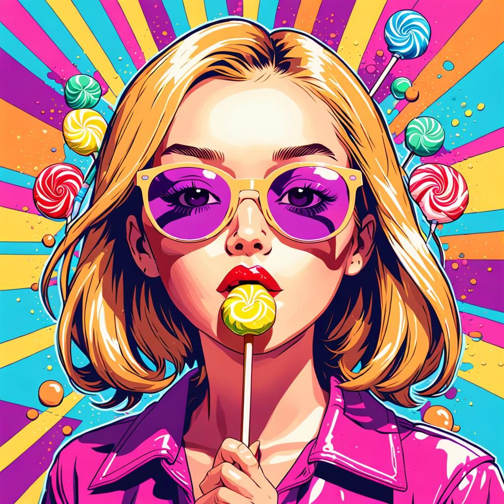 Waifu with Lollipop in Pop-Art Style