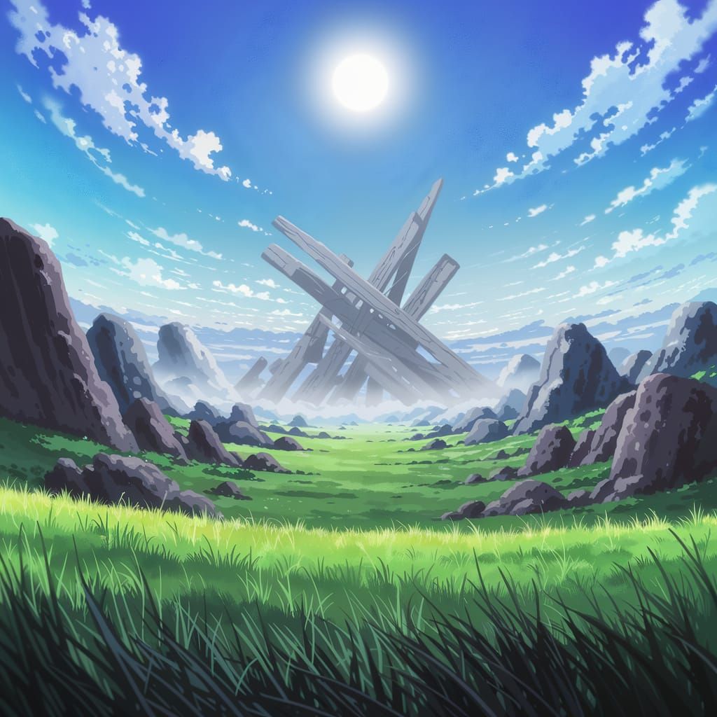 A Dreamy Fantasy World with Rolling Plains and Ancient Ruins