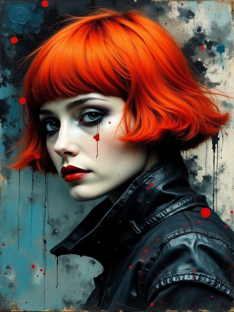 Gothic Portrait of Red-Haired Woman with Impasto Texture