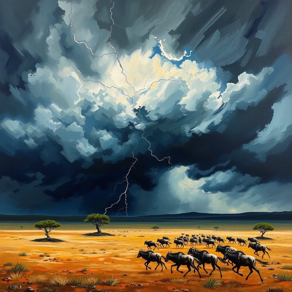African Savanna Storm Oil Painting