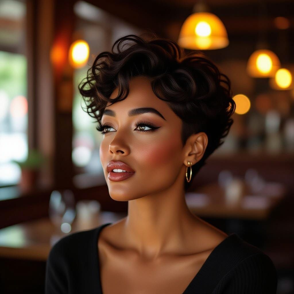 Melanated Woman Sings Expressively in Cozy Restaurant