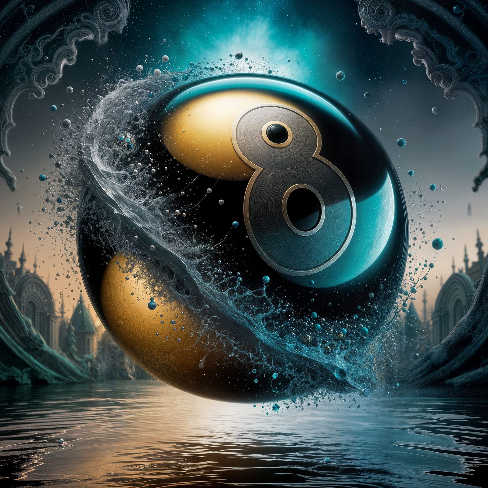 Enchanted Gold and Turquoise Magic 8 Ball in Whimsical Fanta...