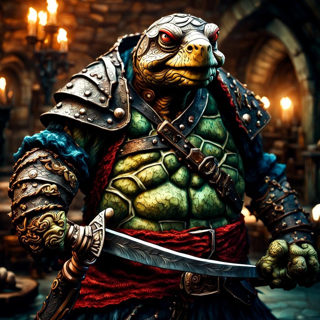 Hyperrealistic Tortle Pirate with Short Swords