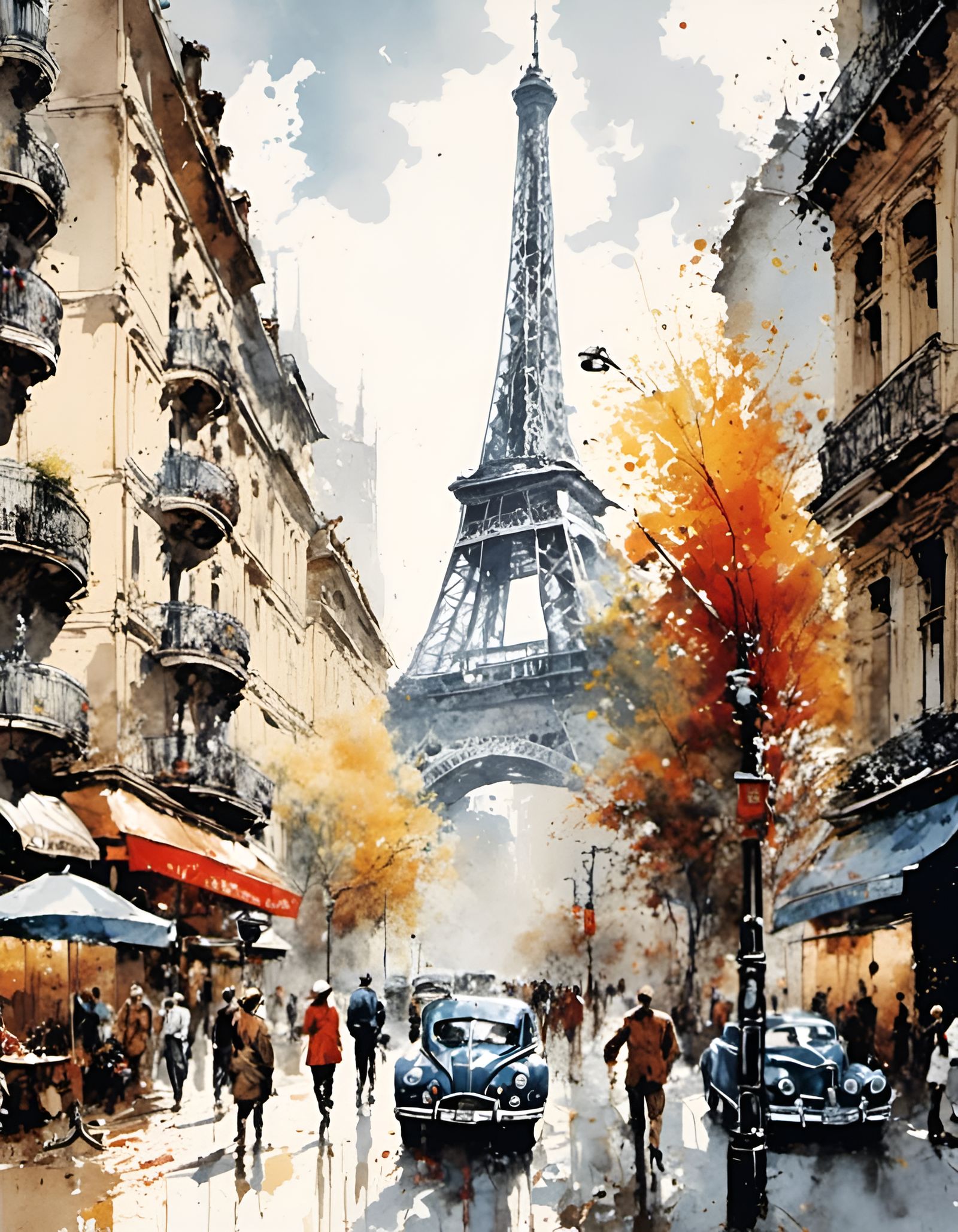 Watercolor Paintings of Cityscapes with Graffiti