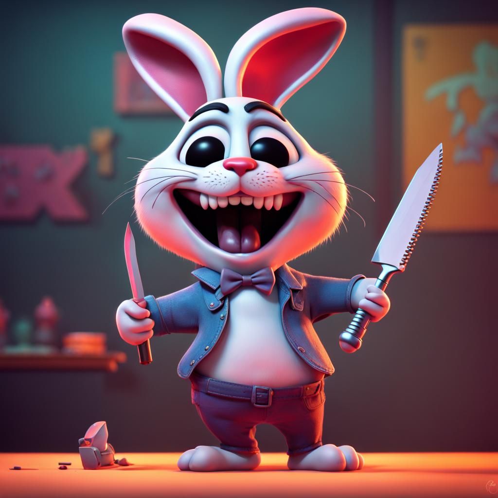 Psycho Killer Bunny: Pixar-Style 3D Digital Art