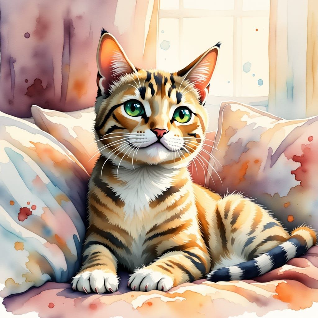 Ethereal Tabby Cat in Watercolor Whimsy