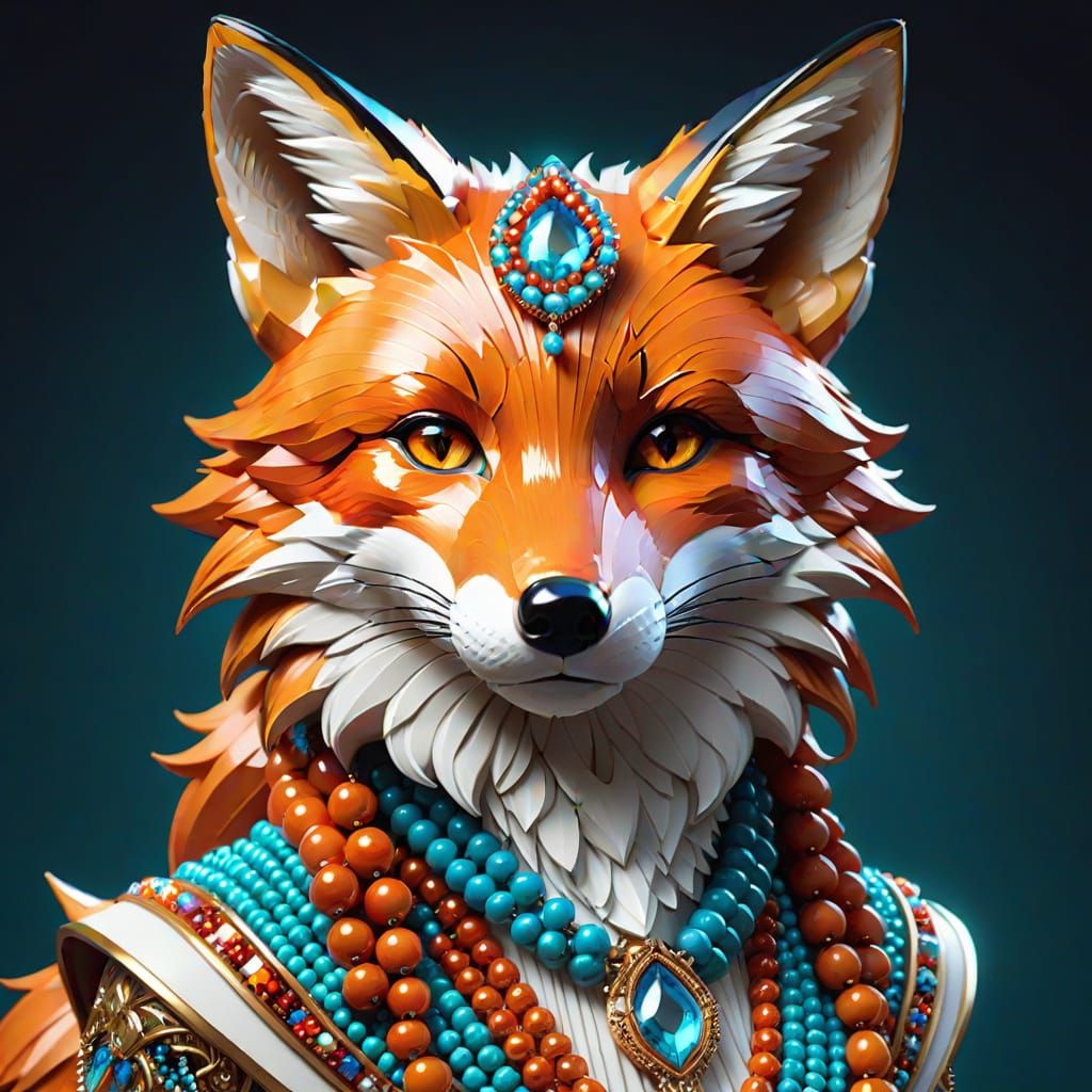 Beaded Fox Portrait in Hyperdetailed Digital Art