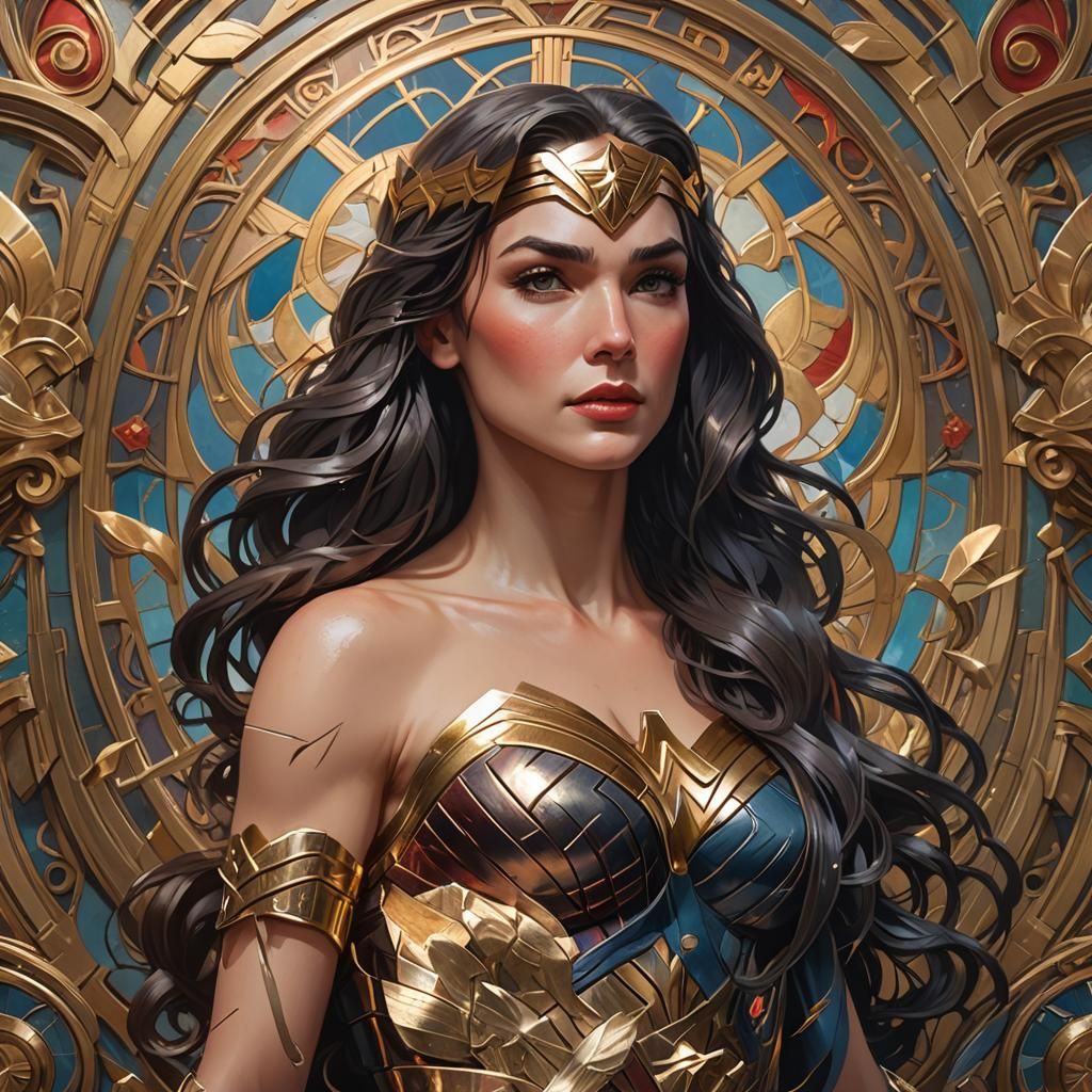Wonder Woman Portrait in Art Nouveau Style