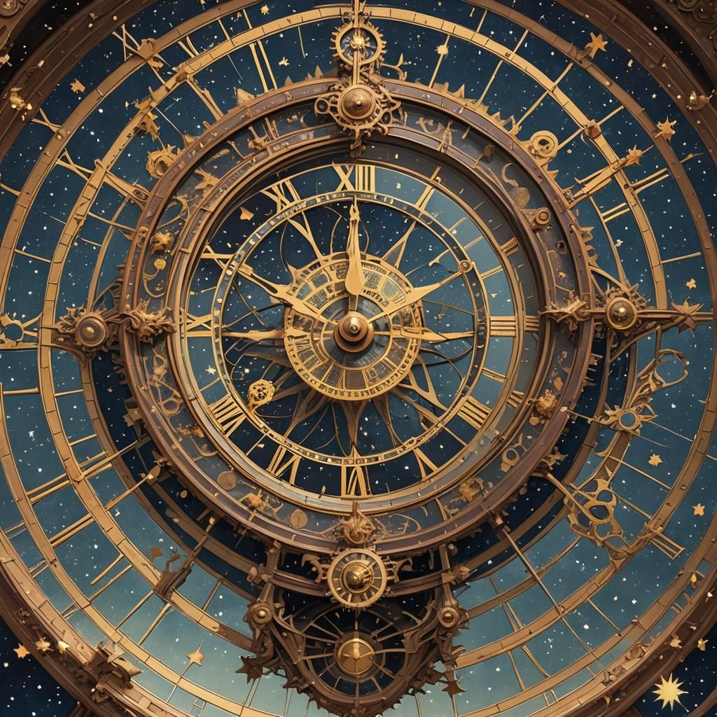 Victorian Clock in Starry Chaos: Surreal Digital Art