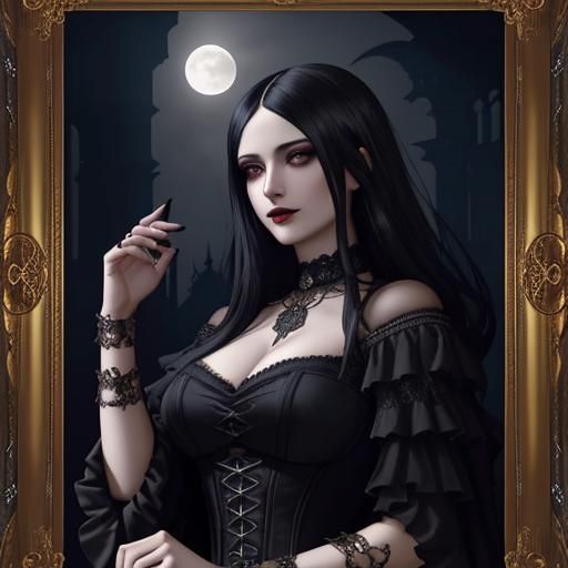 Dark Academia Woman Admiring the Moon as Renaissance Paintin...