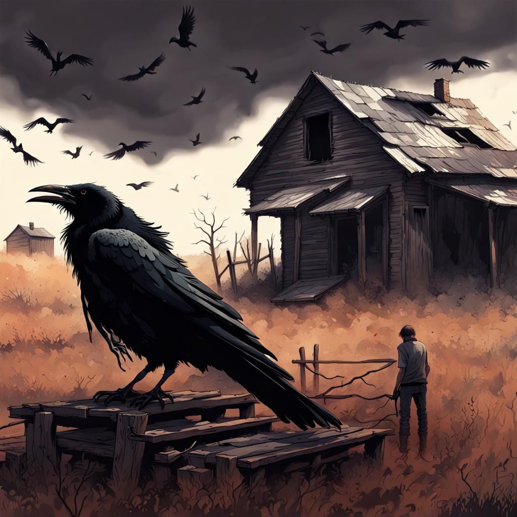 Depressing Demon Raven Guards Farm in Impressionism Style