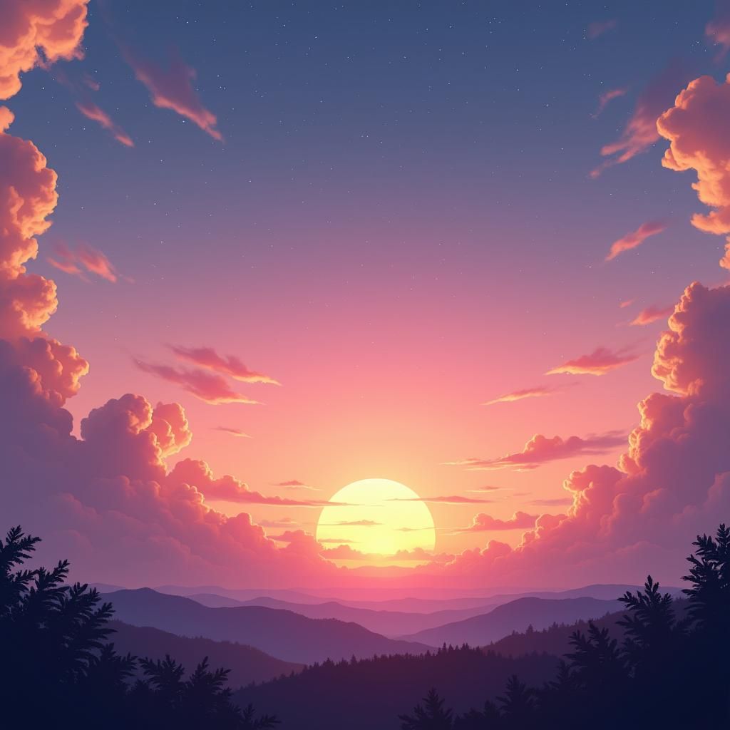 Vibrant Sunset Panorama over Dreamlike Landscape