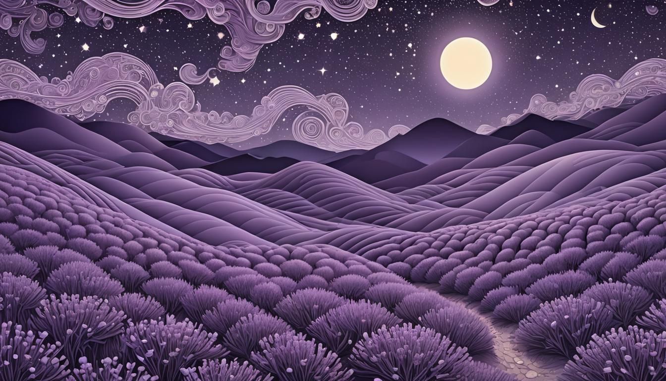 Lavender Fields Under Starry Night: Abstract Fractal Art