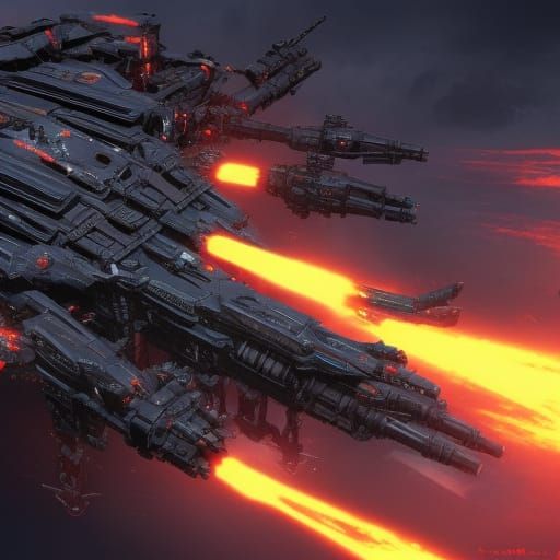 Grimdark Mecha Gunship with Towering Laser Cannons