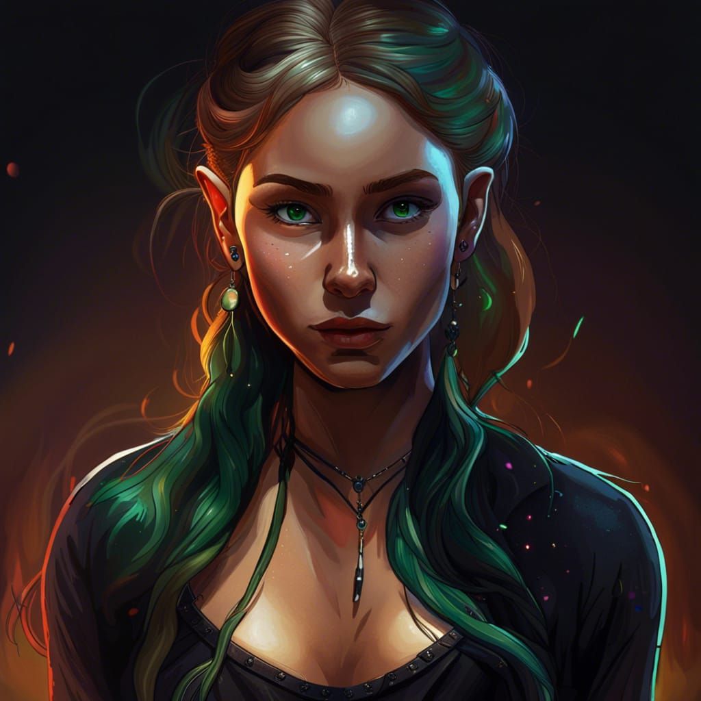 Fantasy Woman with Pointed Ears and Midnight Dress