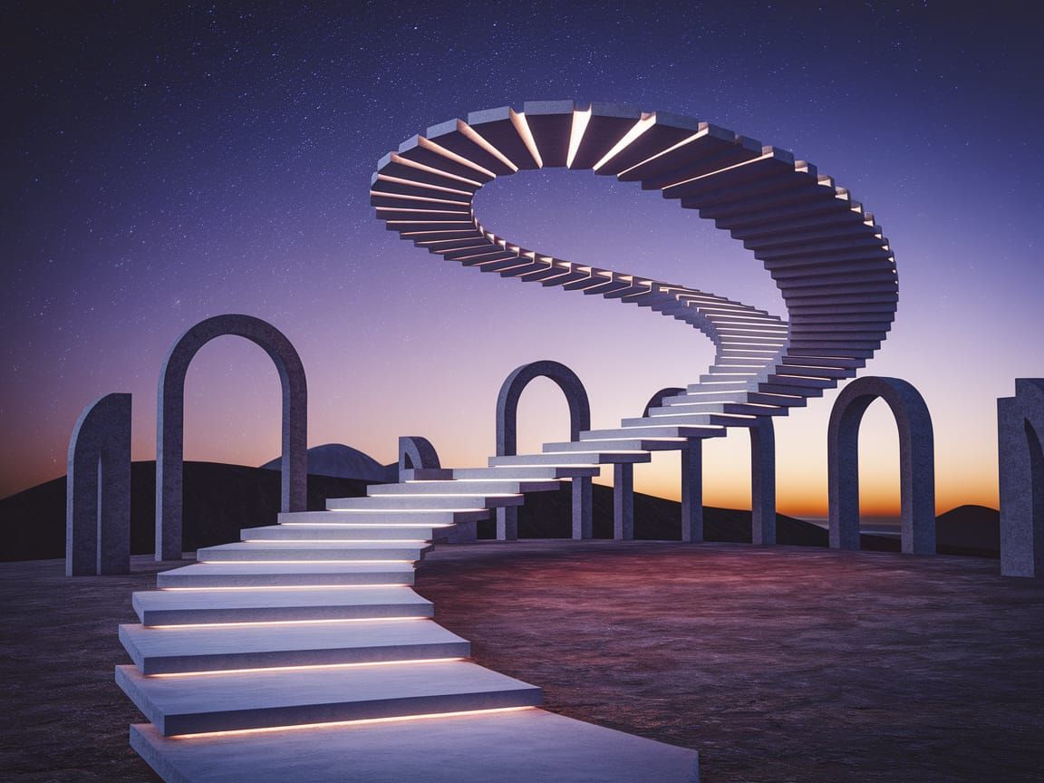 Surreal Infinity Staircase in Starry Void
