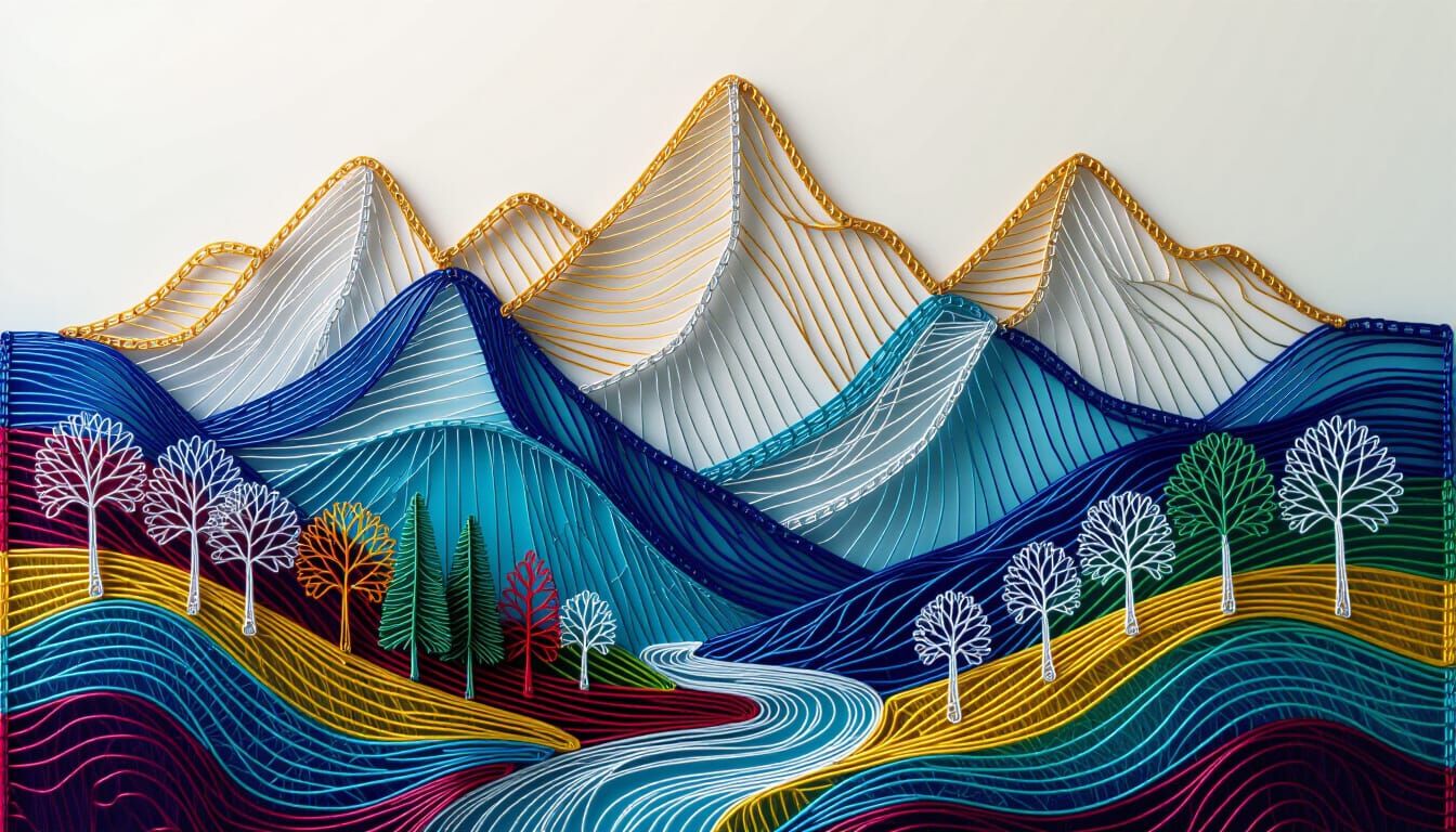 Wireframe Mountain Landscape Created From Twisting Wire