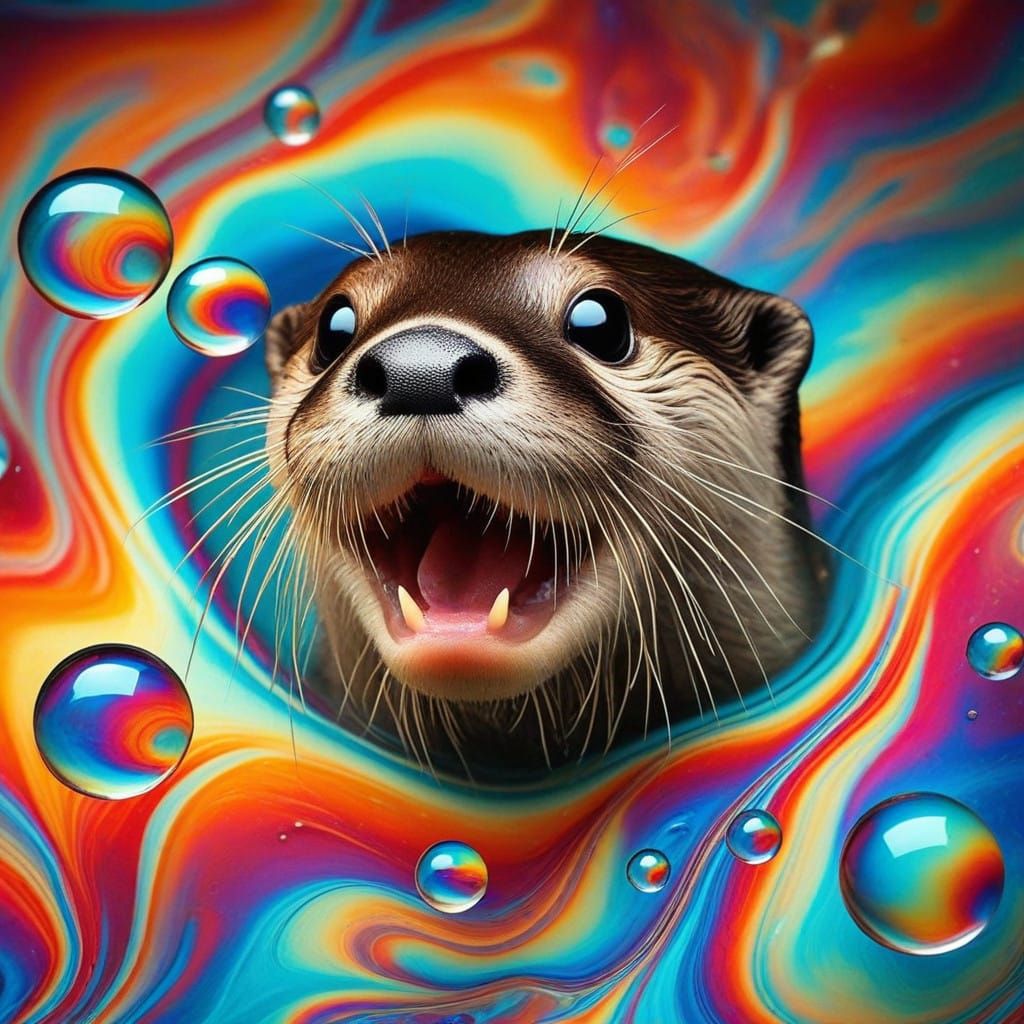 River Otter in Vibrant Liquid Background