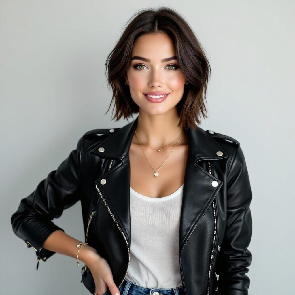 Stylish Woman with Green Eyes in Contemporary Fashion