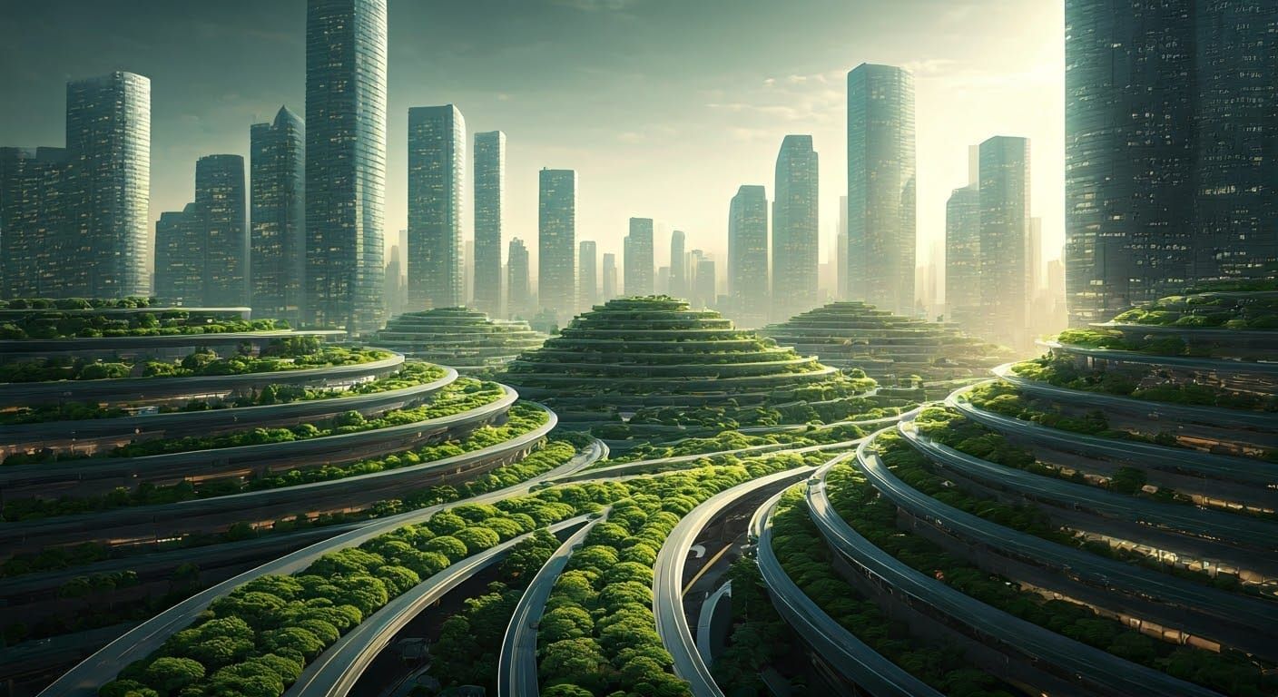 Epic Solarpunk Cityscape with Stunning Lush Greenery