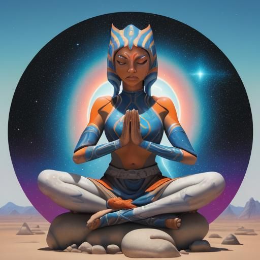 Ahsoka Tano Meditating in Desert Landscape, Graffiti Art